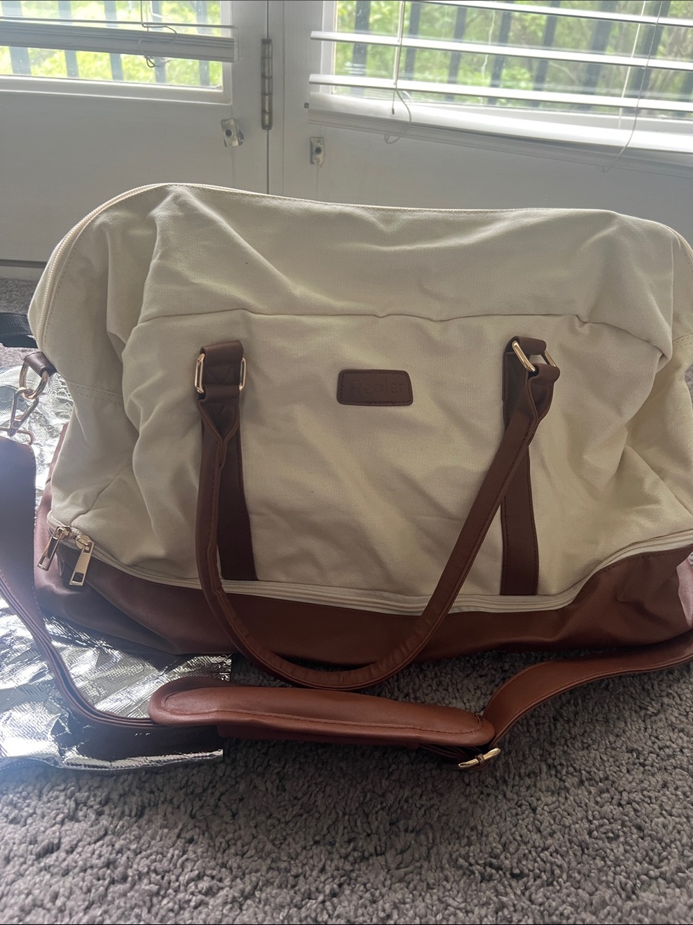 Cream and Brown Travel Weekender Bag - Unbranded